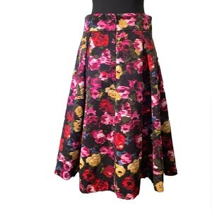 Eliza J Fllral Pleated Midi Skirt Black and Red Pink Yellow Size 10